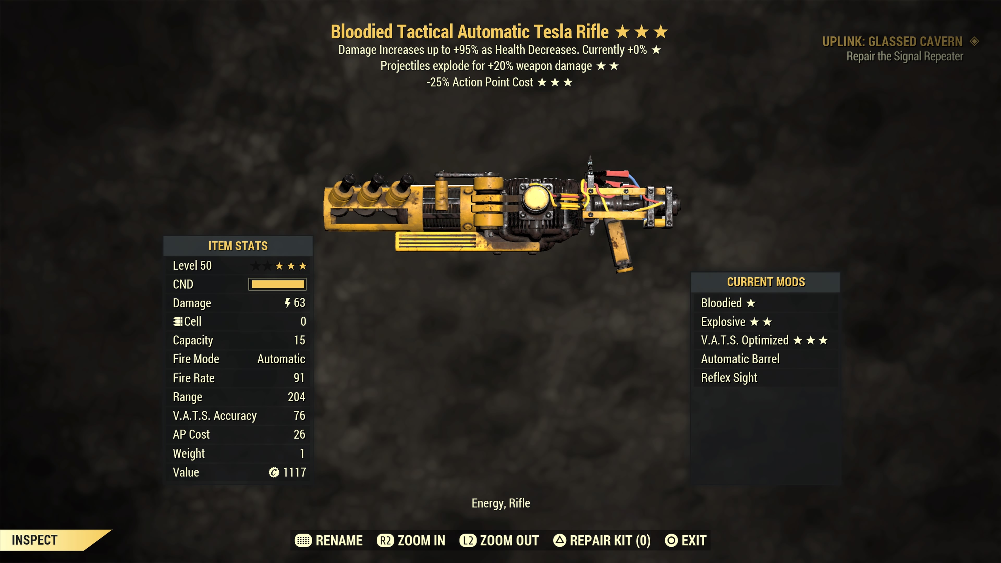 Bloodied【Explosive + V.A.T.S. Optimized】Tesla Rifle